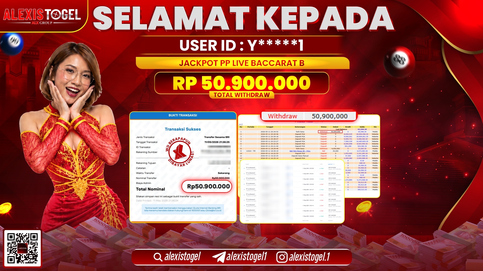 ALEXISTOGEL JACKPOT DI PP LIVE BACCARAT B RP.50.900.000,- LUNAS