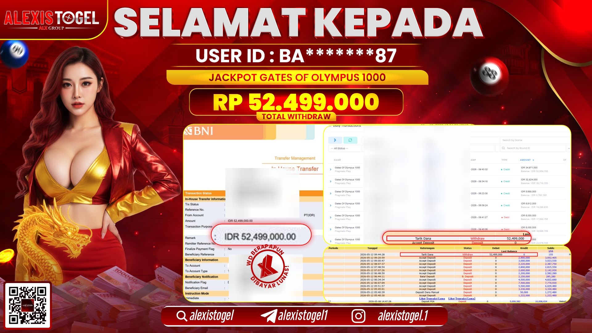 ALEXISTOGEL JACKPOT DI GATES OF OLYMPUS 1000 RP.52.499.000,- LUNAS