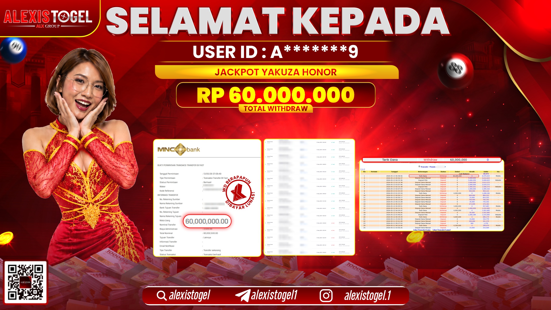 ALEXISTOGEL JACKPOT DI YAKUZA HONOR RP.60.000.000,- LUNAS