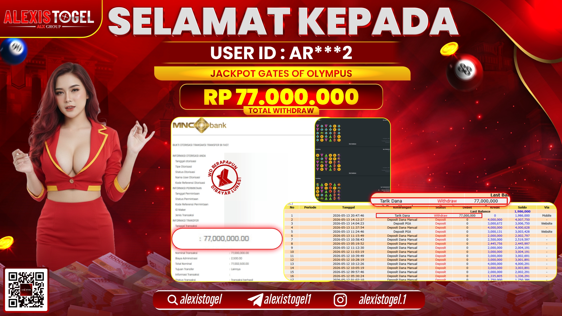 ALEXISTOGEL JACKPOT DI GATES OF OLYMPUS RP.77.000.000,- LUNAS