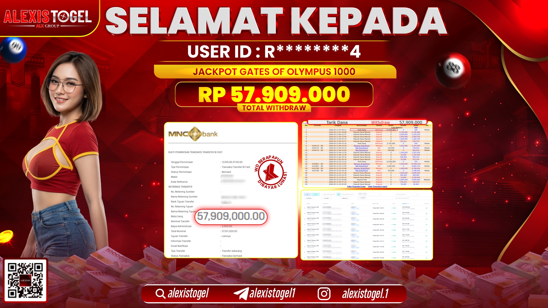 ALEXISTOGEL JACKPOT DI GATES OF OLYMPUS 1000 RP.57.909.000,- LUNAS