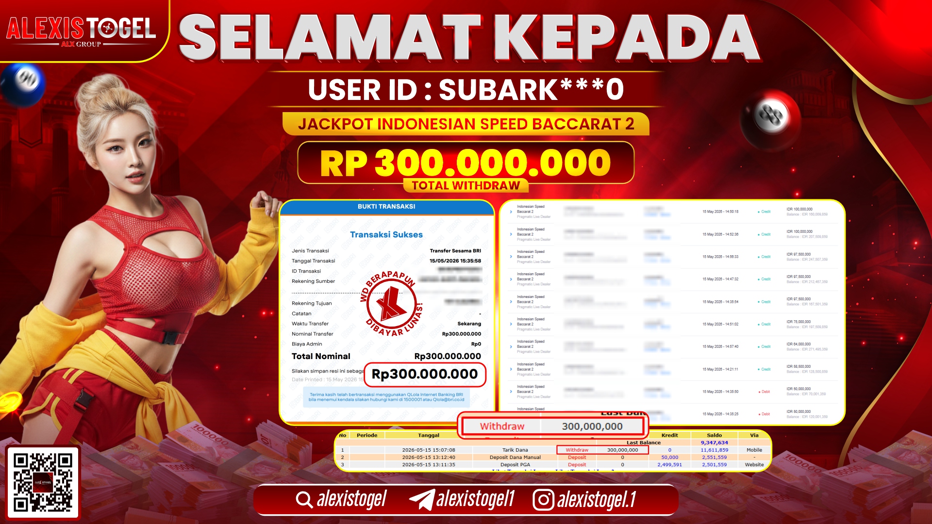 ALEXISTOGEL JACKPOT DI INDONESIAN SPEED BACCARAT 2 RP.300.000.000,- LUNAS