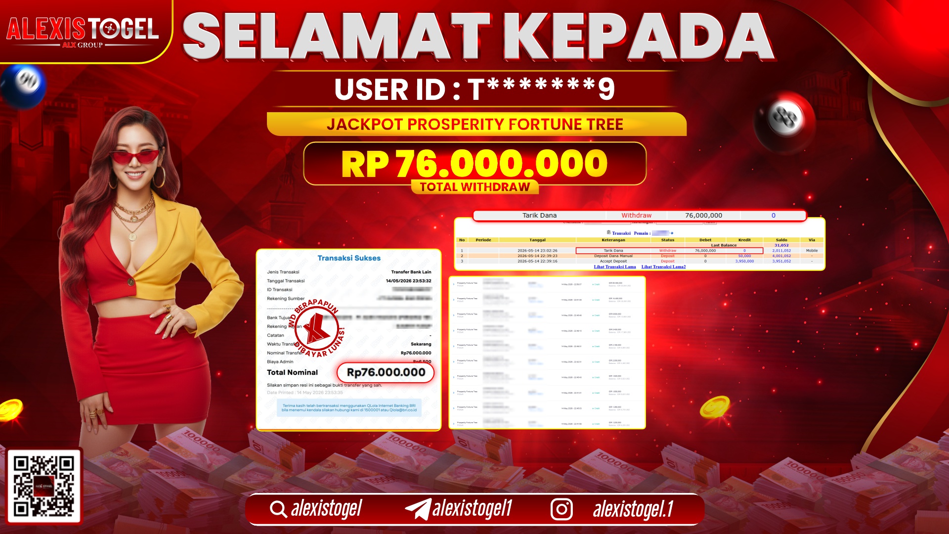 ALEXISTOGEL JACKPOT DI PROSPERITY FORTUNE TREE RP.76.000.000,- LUNAS