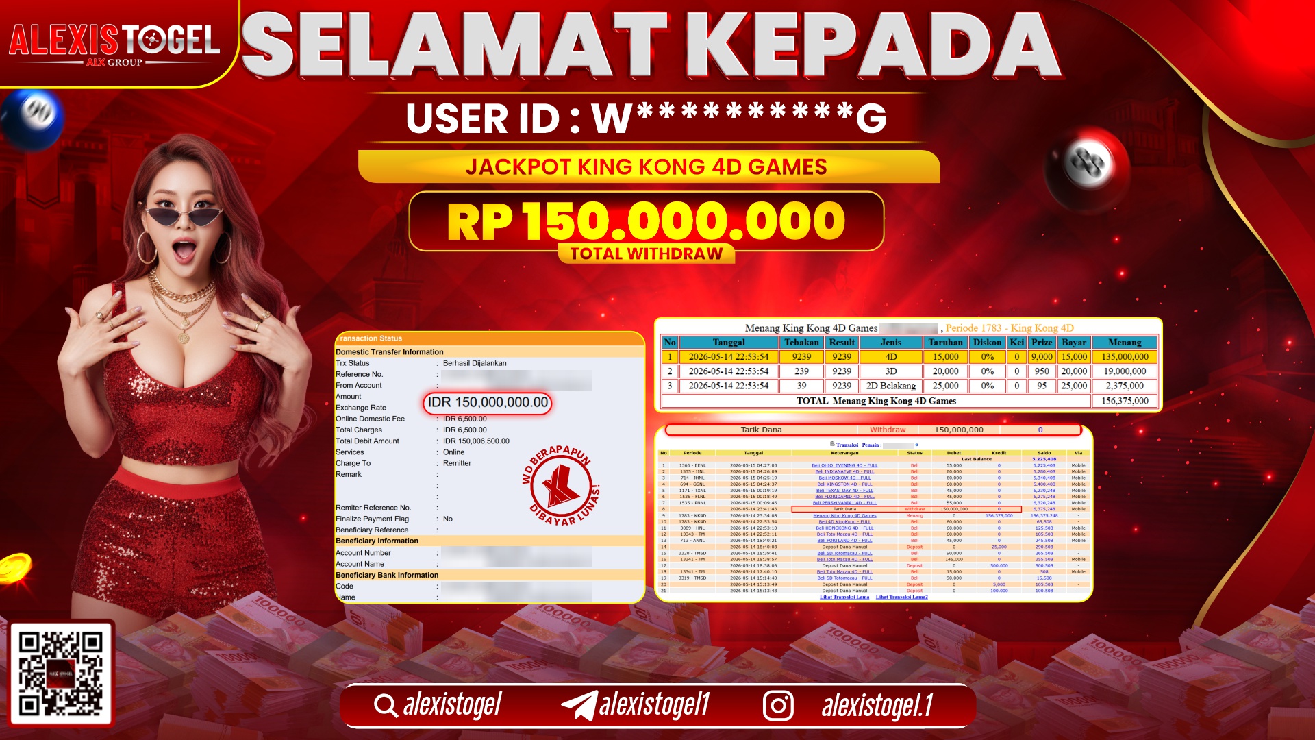 ALEXISTOGEL JACKPOT DI KING KONG 4D GAMES RP.150.000.000,- LUNAS