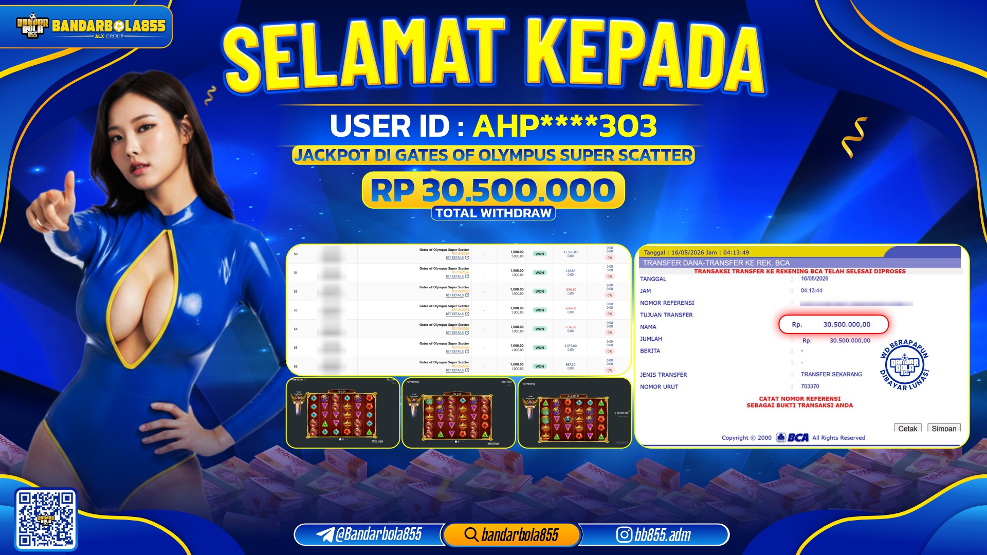 🎖 JACKPOT BANDARBOLA855 DI GATES OF OLYMPUS SUPER SCATTER Rp30.500.000🎖
