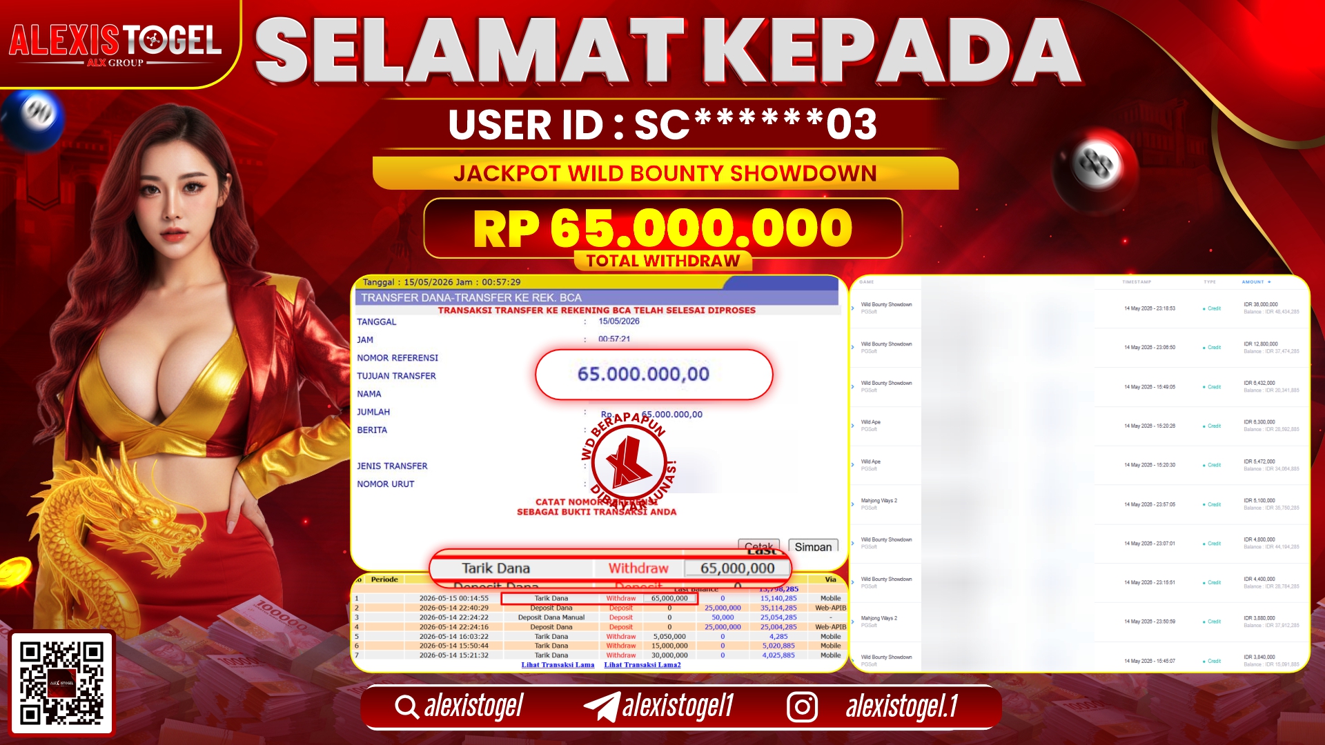 ALEXISTOGEL JACKPOT DI WILD BOUNTY SHOWDOWN RP.65.000.000,- LUNAS