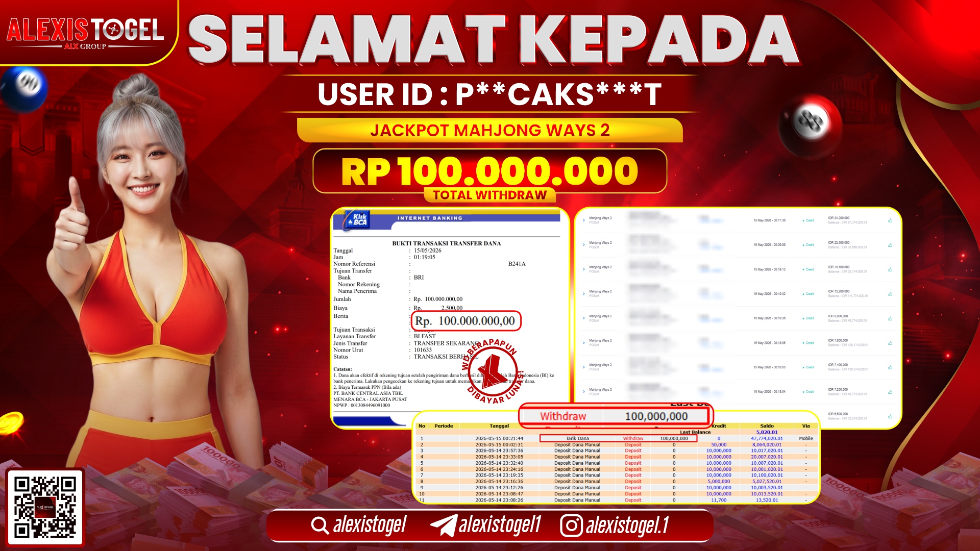 ALEXISTOGEL JACKPOT DI MAHJONG WAYS 2 RP.100.000.000,- LUNAS