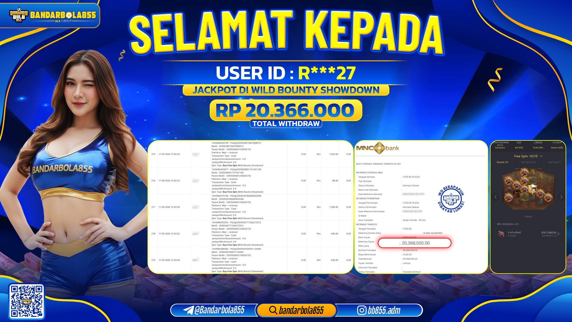 🎖 JACKPOT BANDARBOLA855 DI WILD BOUNTY SHOWDOWN Rp20.366.000🎖