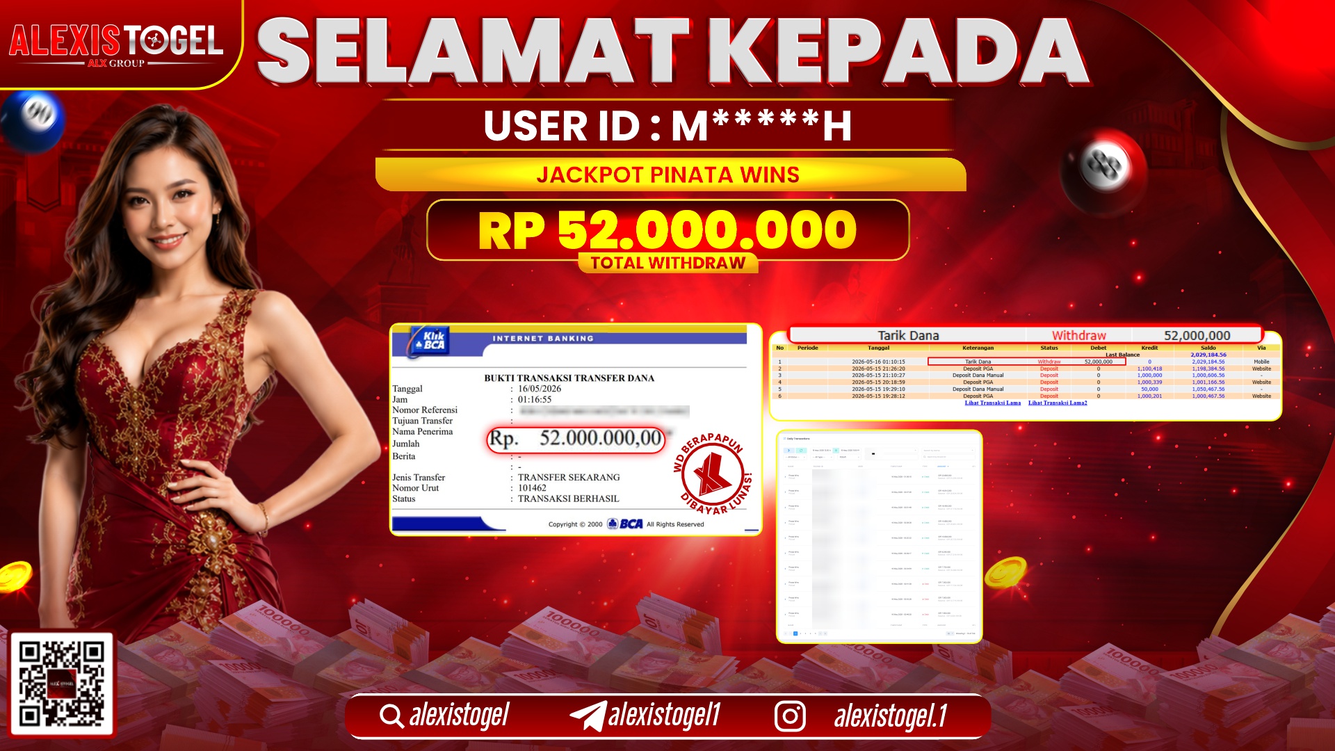 ALEXISTOGEL JACKPOT DI PINATA WINS RP.52.000.000,- LUNAS