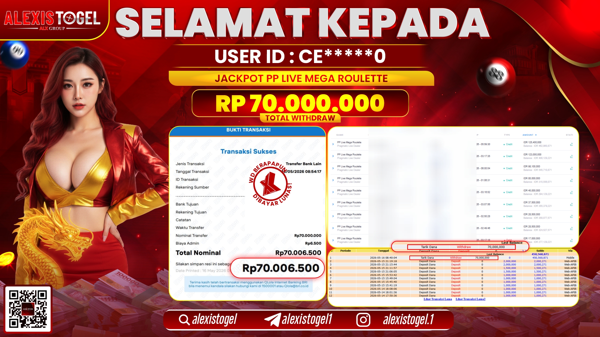 ALEXISTOGEL JACKPOT DI PINATA WINS RP.70.000.000,- LUNAS