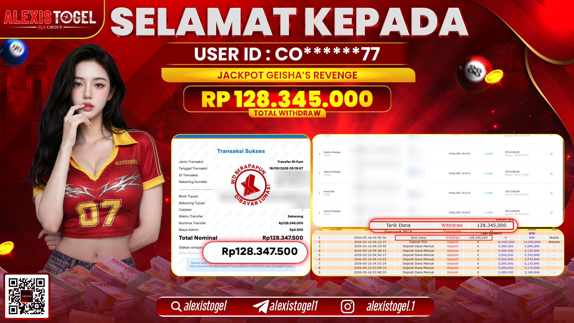 ALEXISTOGEL JACKPOT DI GEISHA'S REVENGE RP.128.345.000,- LUNAS
