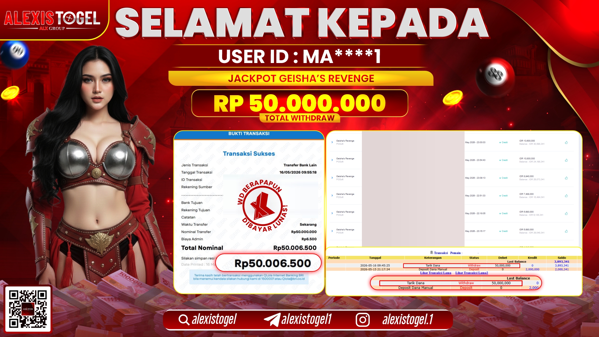 ALEXISTOGEL JACKPOT DI GISHA'S REVENGE RP.50.000.000,- LUNAS