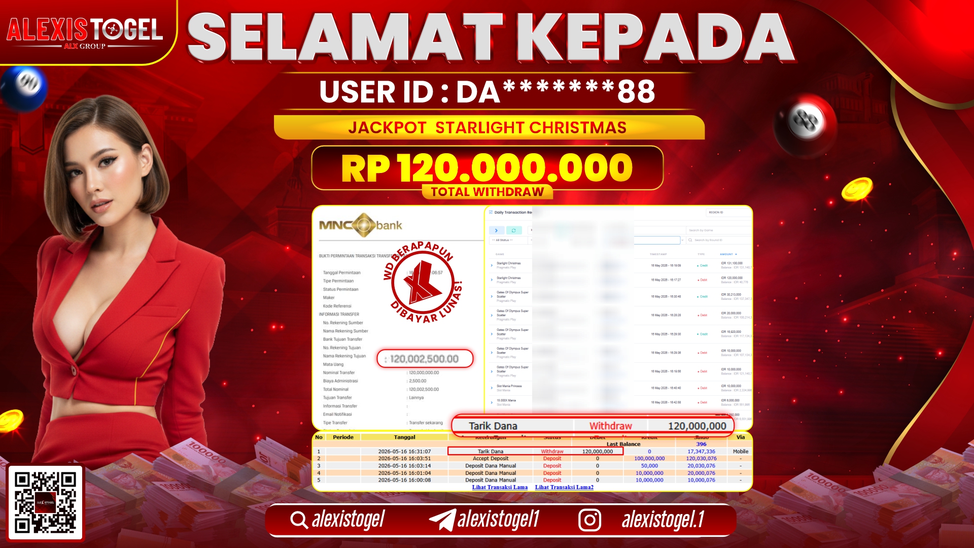 ALEXISTOGEL JACKPOT DI STARLIGHT CHRISTMAS RP.120.000.000,- LUNAS