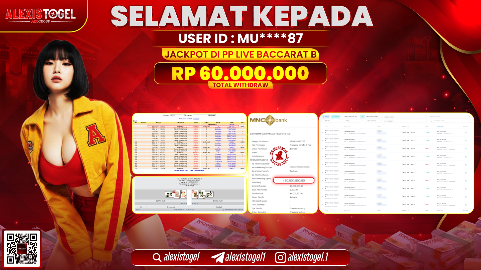 ALEXISTOGEL JACKPOT DI PP LIVE BACCARAT B RP.60.000.000,- LUNAS