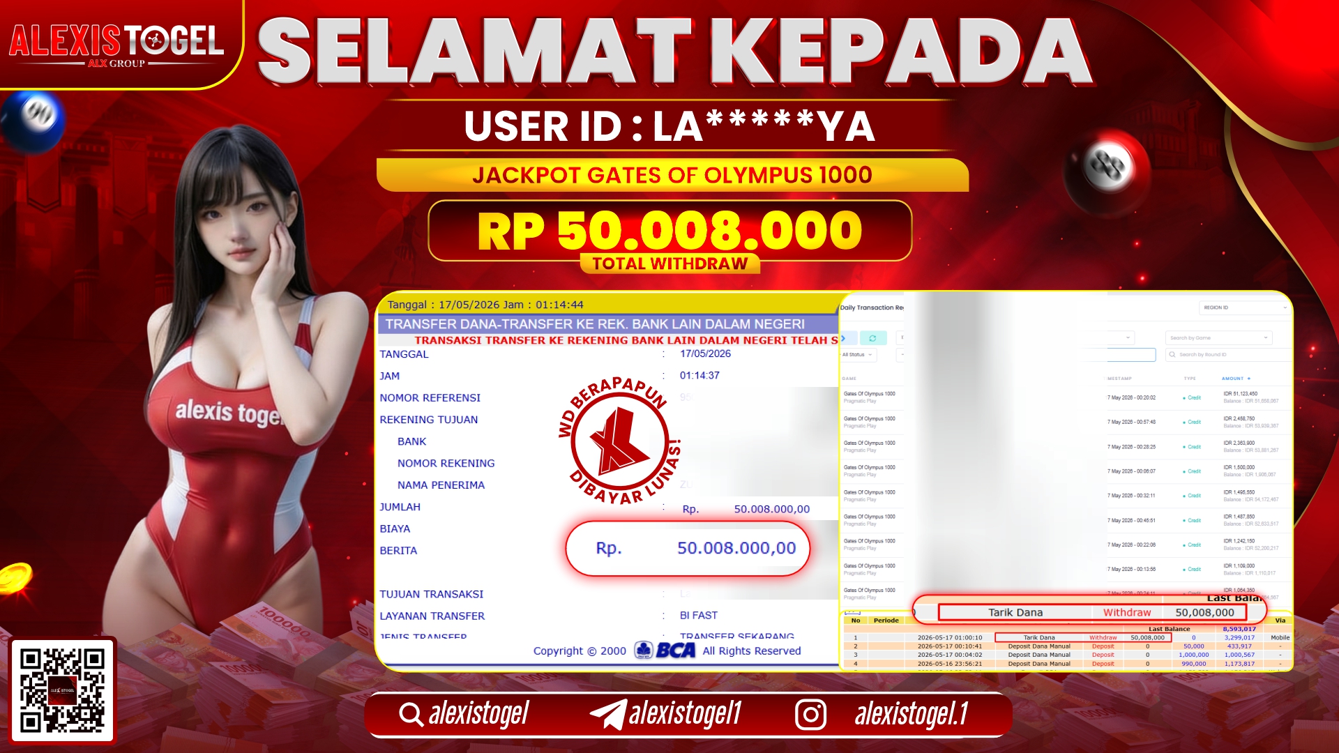 ALEXISTOGEL JACKPOT DI GATES OF OLYMPUS 1000 RP.50.008.000,- LUNAS