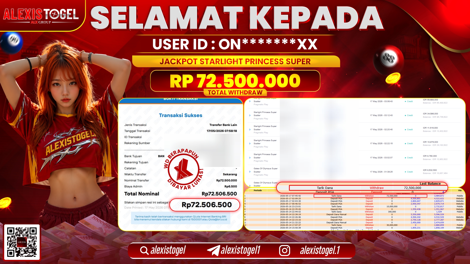 ALEXISTOGEL JACKPOT DI STARLIGHT PRINCESS SUPER RP.72.500.000,- LUNAS