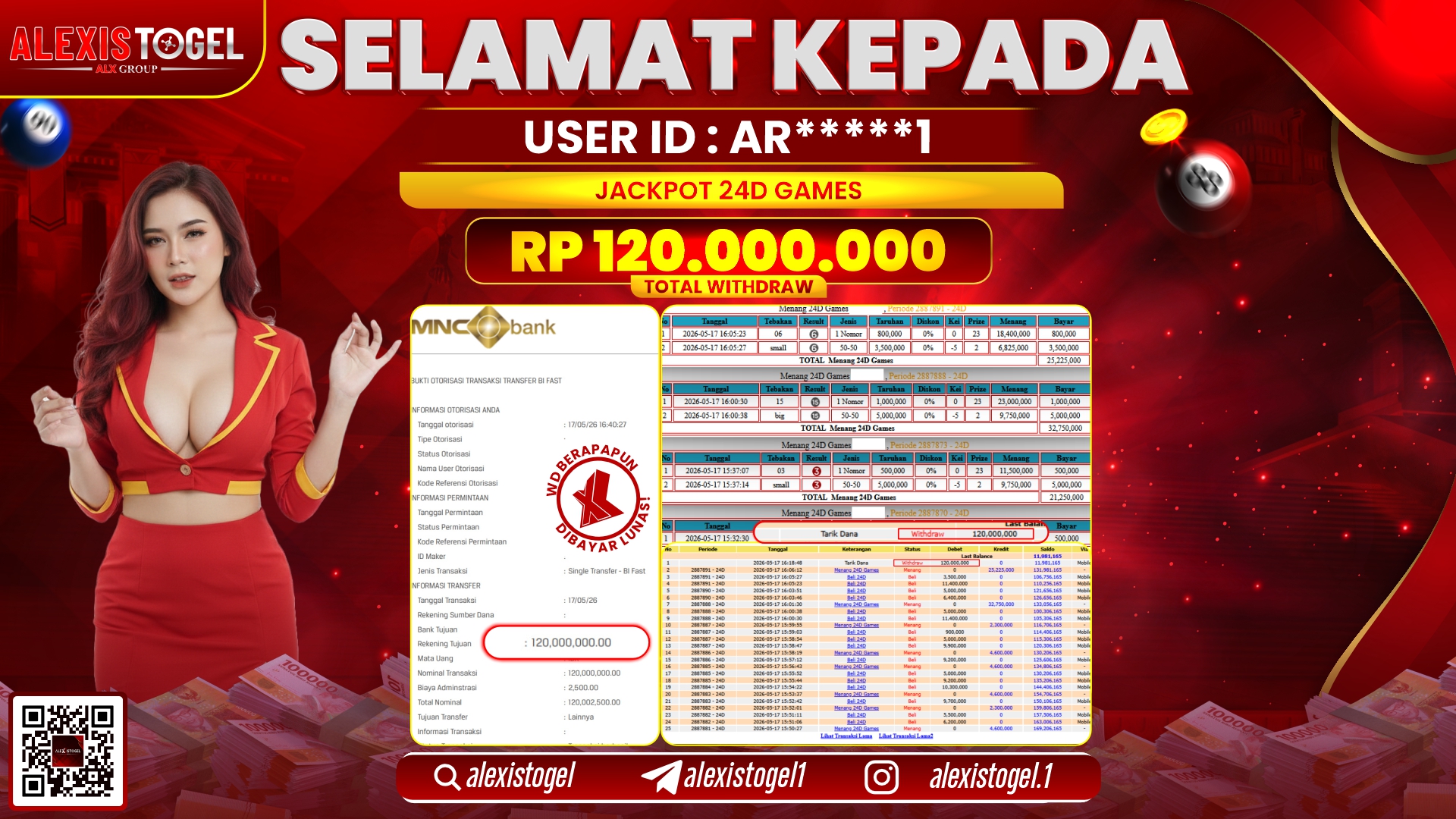 ALEXISTOGEL JACKPOT DI 24D GAMES RP.120.000.000,- LUNAS