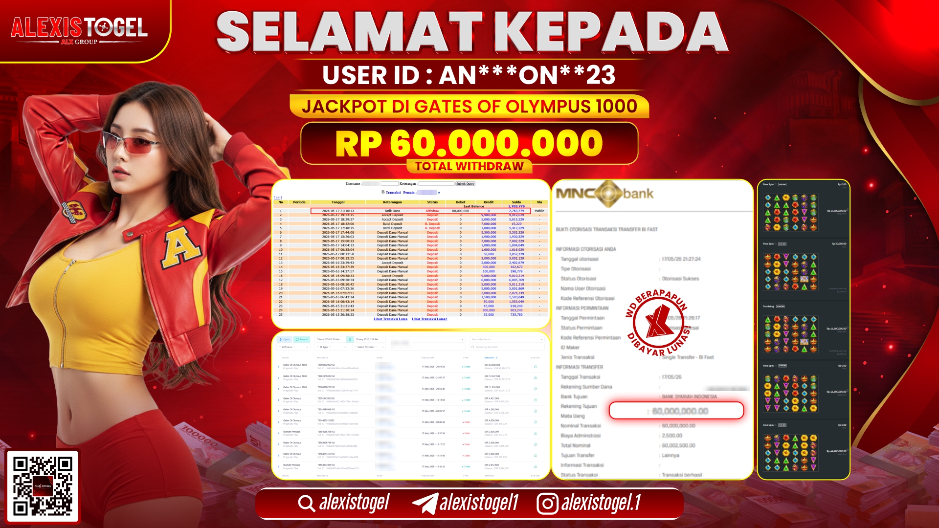 ALEXISTOGEL JACKPOT DI GATES OF OLYMPUS 1000 RP.60.000.000,- LUNAS