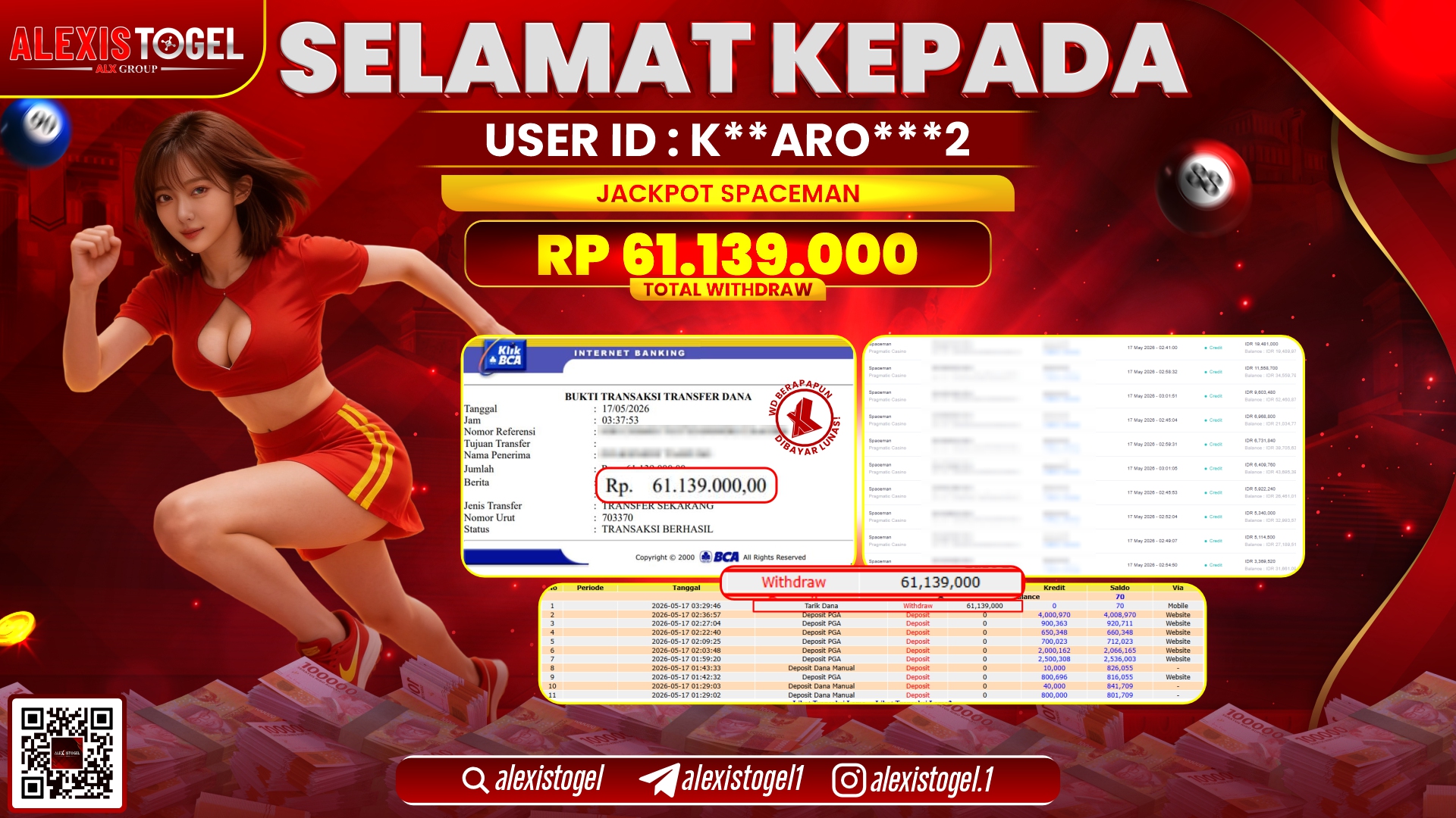 ALEXISTOGEL JACKPOT DI SLOT GAME SPACEMAN RP.61.139.000,- LUNAS