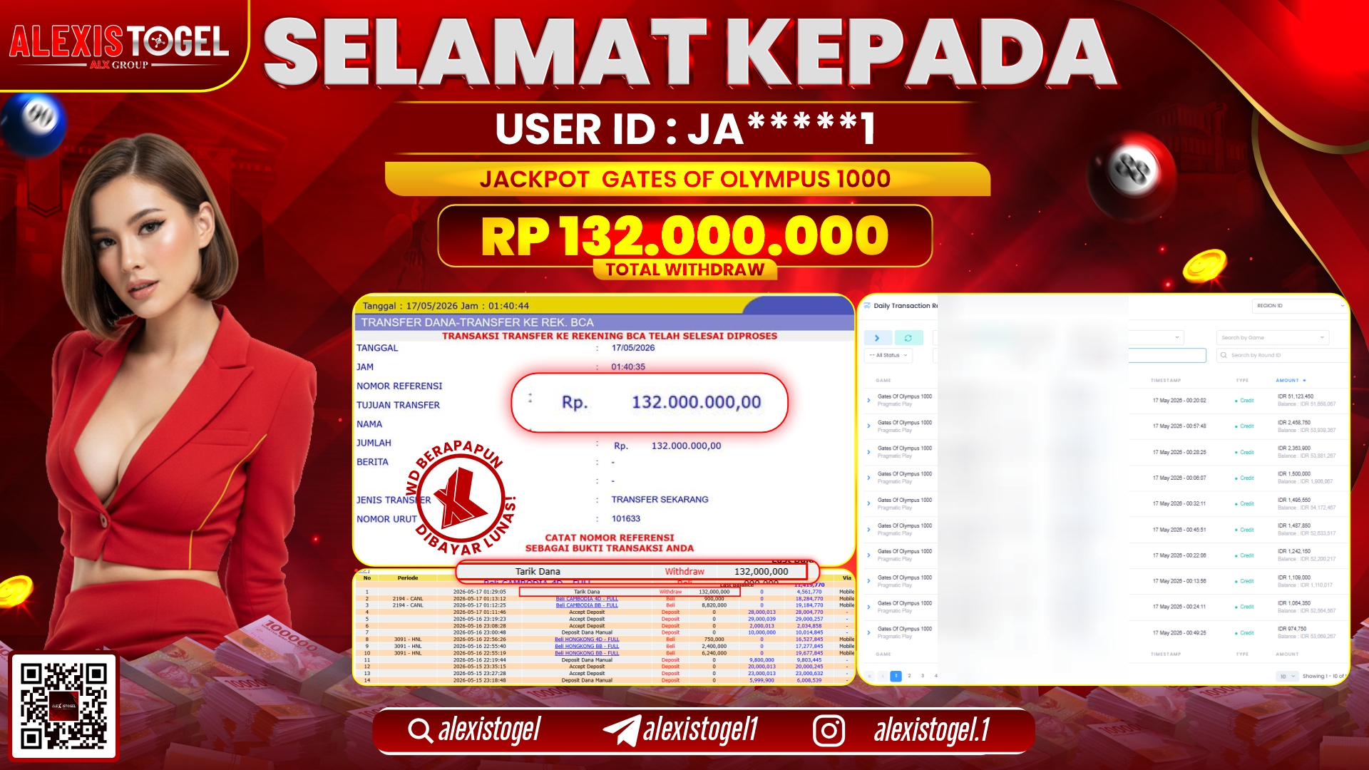 ALEXISTOGEL JACKPOT DI GATES OF OLYMPUS 1000 RP.132.000.000,- LUNAS