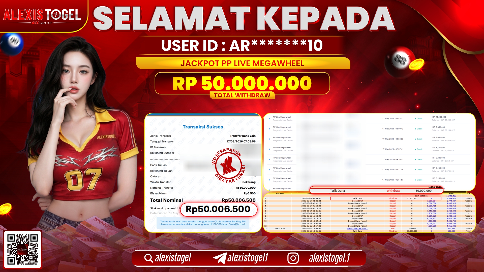ALEXISTOGEL JACKPOT DI PP LIVE MEGAWHELL RP.50.000.000,- LUNAS