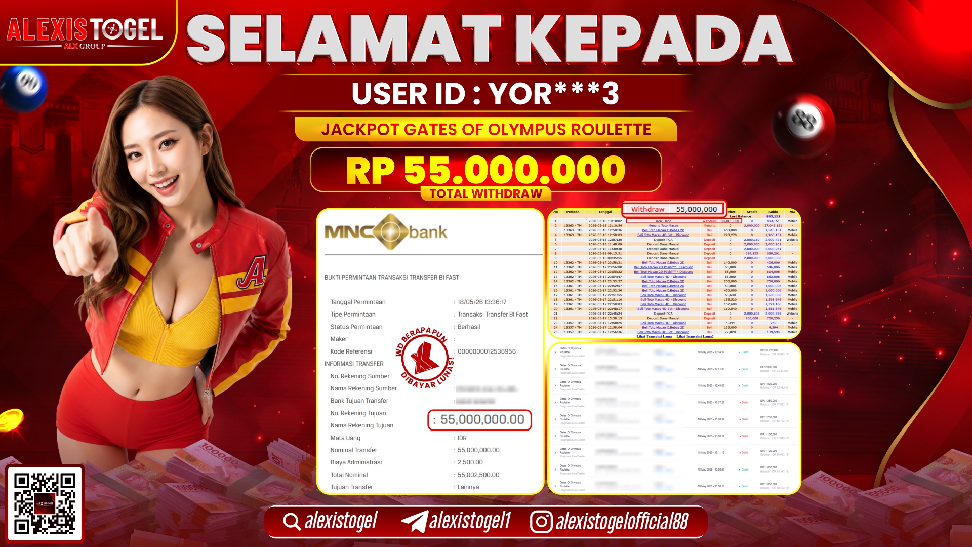 ALEXISTOGEL JACKPOT DI GATES OF OLYMPUS ROULETTE RP.55.000.000,- LUNAS