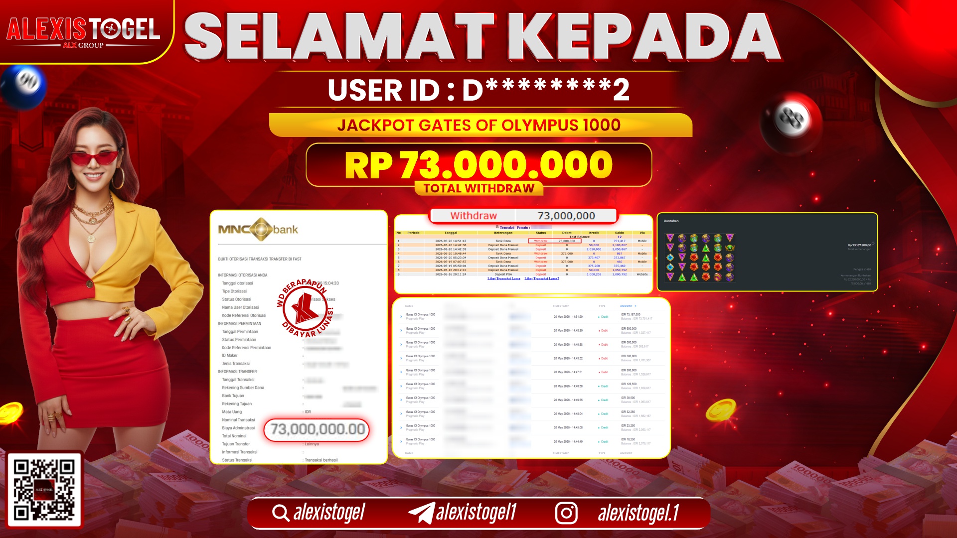 ALEXISTOGEL JACKPOT DI GATES OF OLYMPUS 1000 RP.73.000.000,- LUNAS