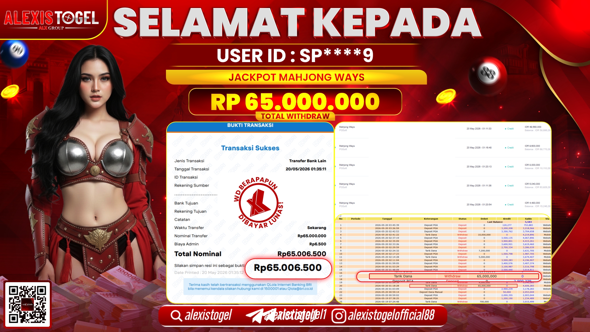 ALEXISTOGEL JACKPOT DI MAHJONG WAYS RP.65.000.000,- LUNAS