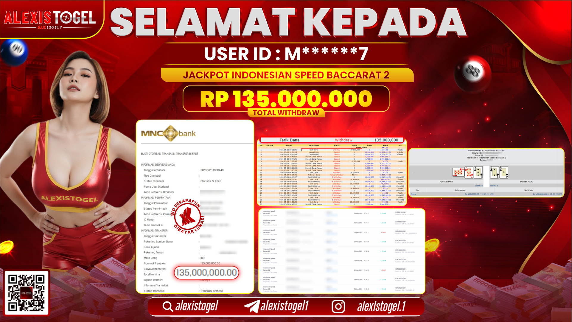 ALEXISTOGEL JACKPOT DI INDONESIA SPEED BACCARAT 2 RP.135.000.000,- LUNAS