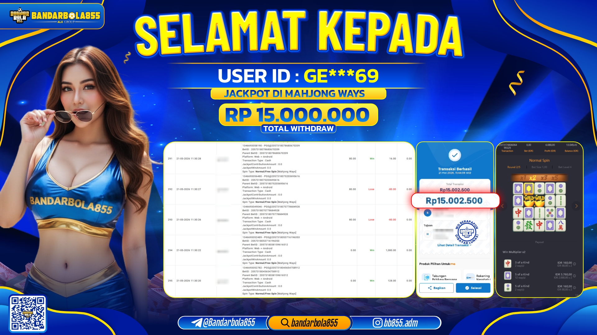 🎖 JACKPOT BANDARBOLA855 DI MAHJONG WAYS  Rp15.000.000🎖