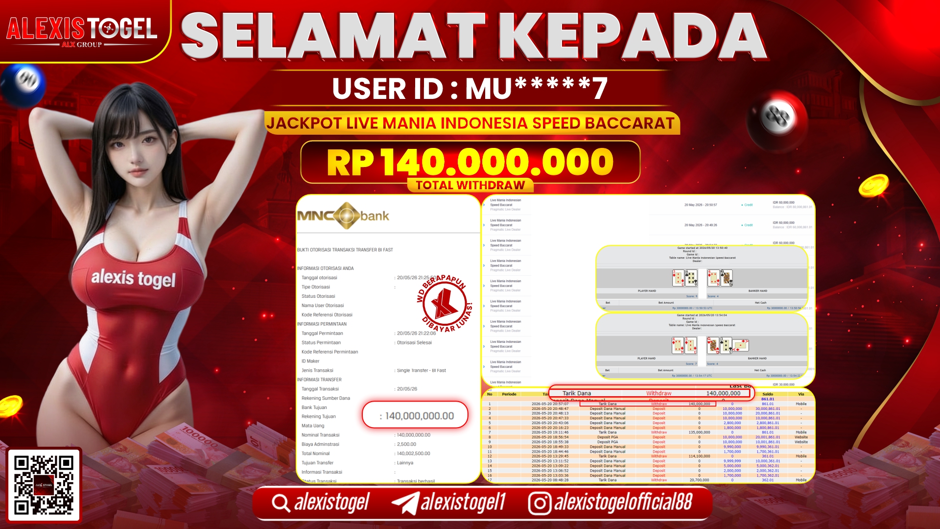 ALEXISTOGEL JACKPOT DI LIVE MANIA INDONESIA SPEED BACCARAT RP.140.000.000,- LUNAS