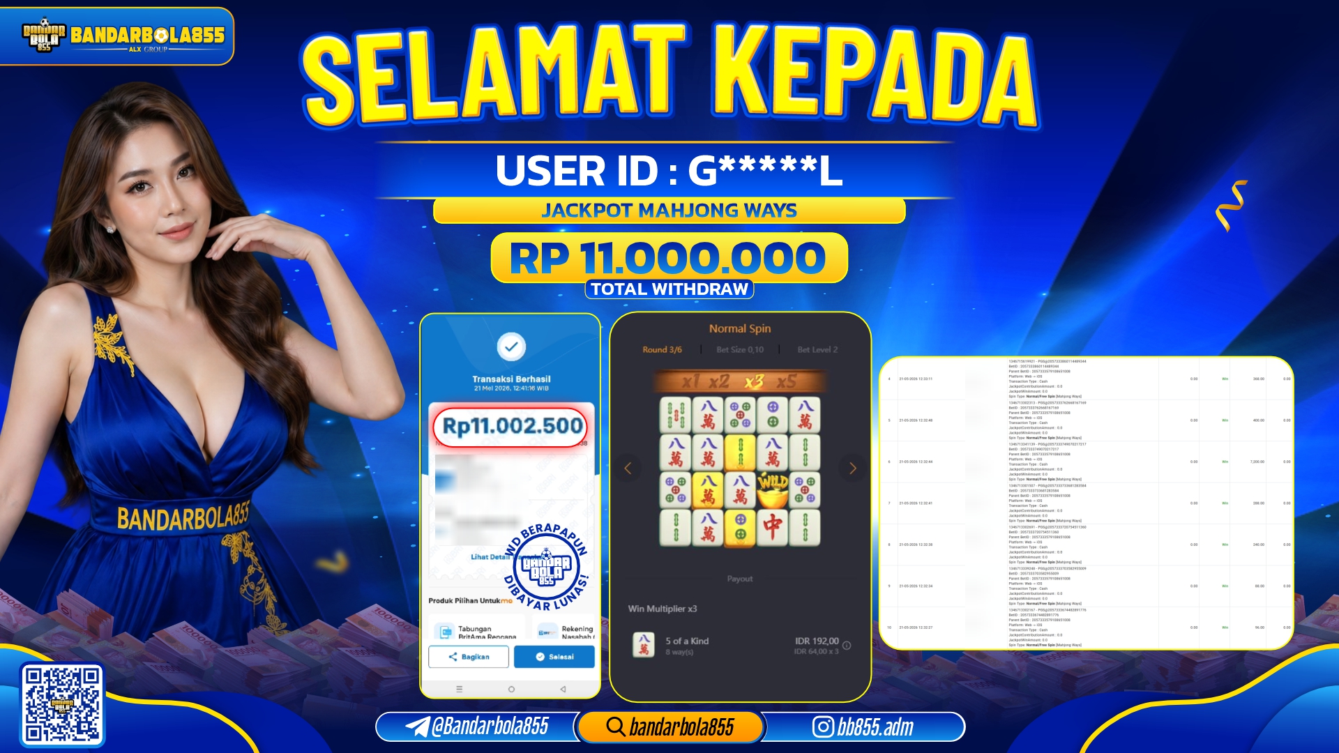 🎖 JACKPOT BANDARBOLA855 DI MAHJONG WAYS  Rp11.000.000🎖