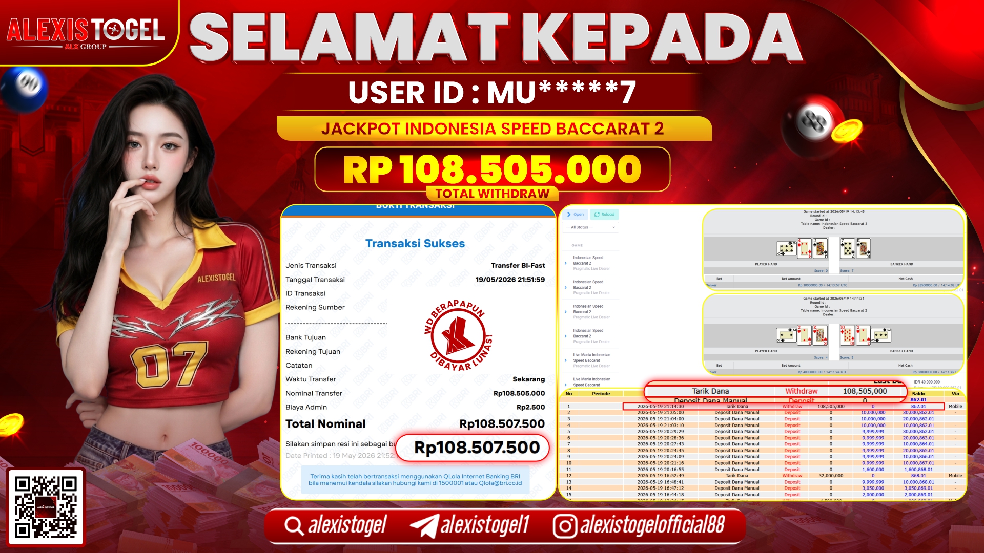 ALEXISTOGEL JACKPOT DI INDONESIA SPEED BACCARAT 2 RP.108.505.000,- LUNAS