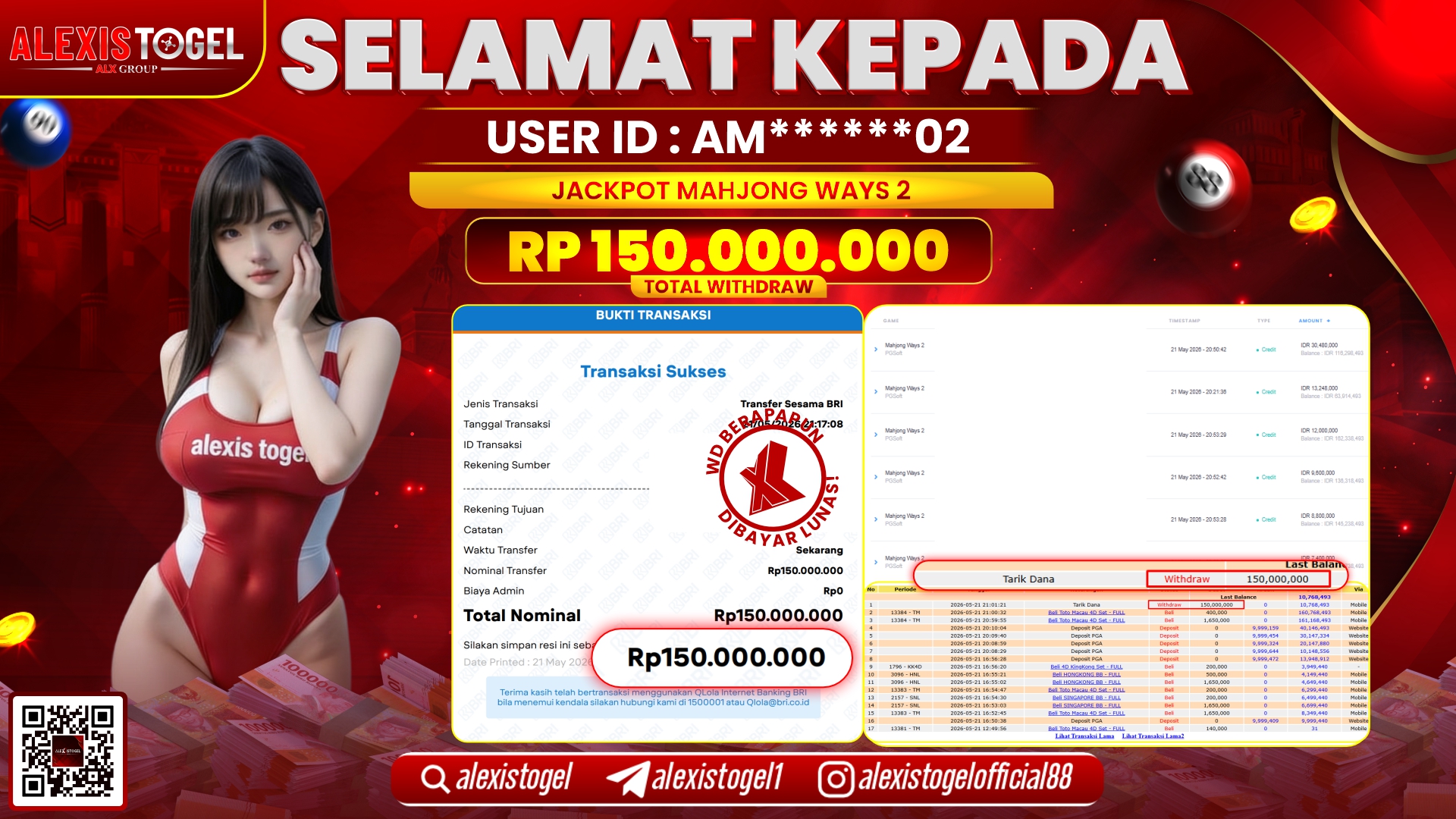 ALEXISTOGEL JACKPOT DI MAHJONG WAYS 2 RP.150.000.000,- LUNAS