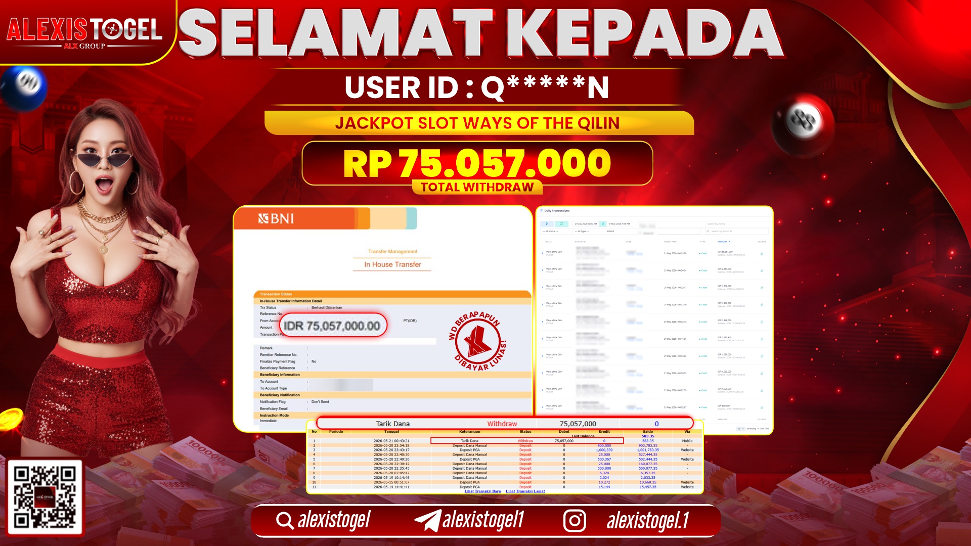 ALEXISTOGEL JACKPOT DI SLOT WAYS OF THE QILIN RP.75.057.000,- LUNAS