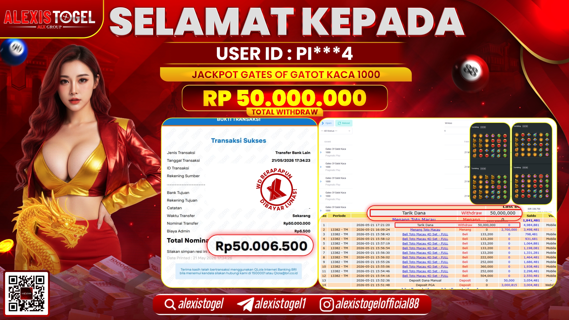 ALEXISTOGEL JACKPOT DI GATES OF GATOT KACA 1000 RP.50.000.000,- LUNAS