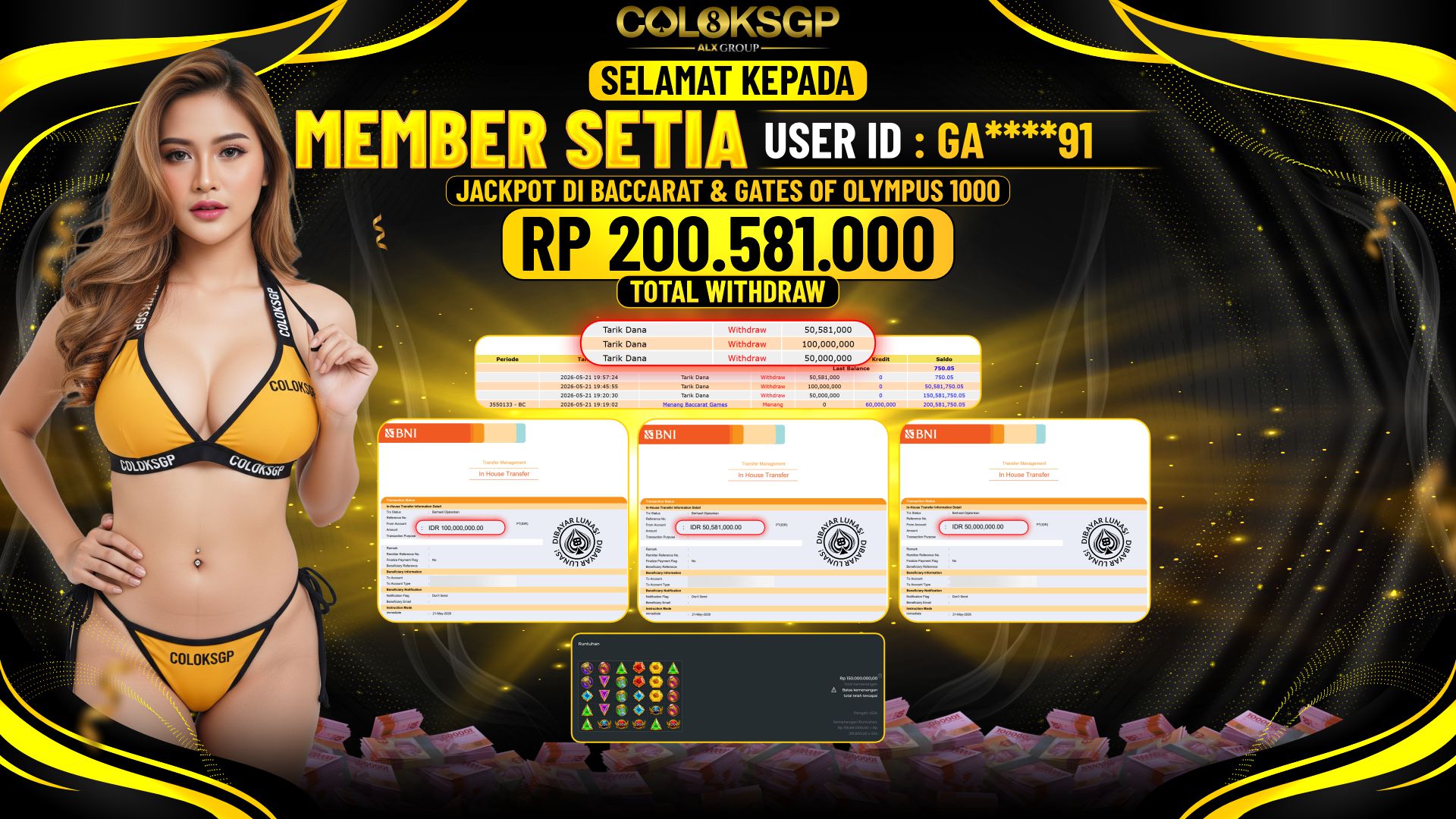 COLOKSGP JACKPOT IDNLIVE & PRAGMATIC PLAY -BACCARAT & GATES OF OLYMPUS 1000 