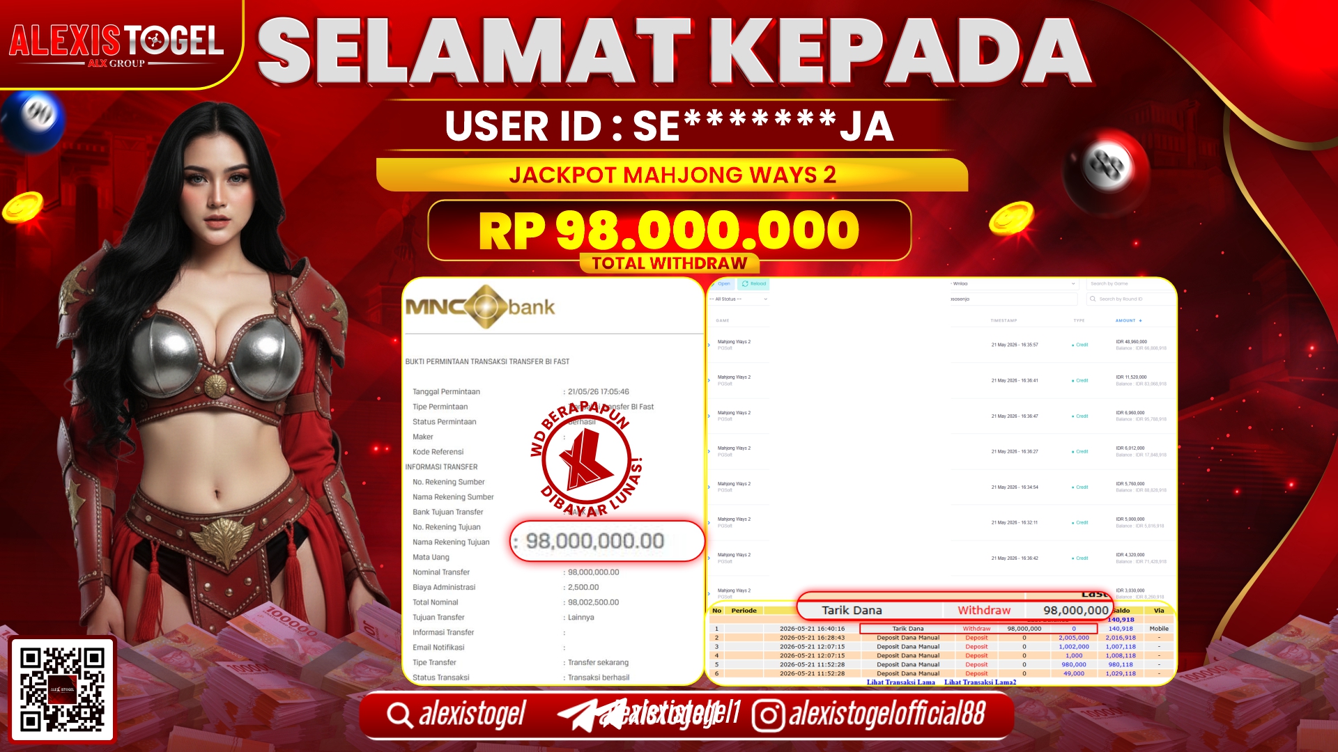 ALEXISTOGEL JACKPOT DI MAHJONG WAYS 2 RP.98.000.000,- LUNAS