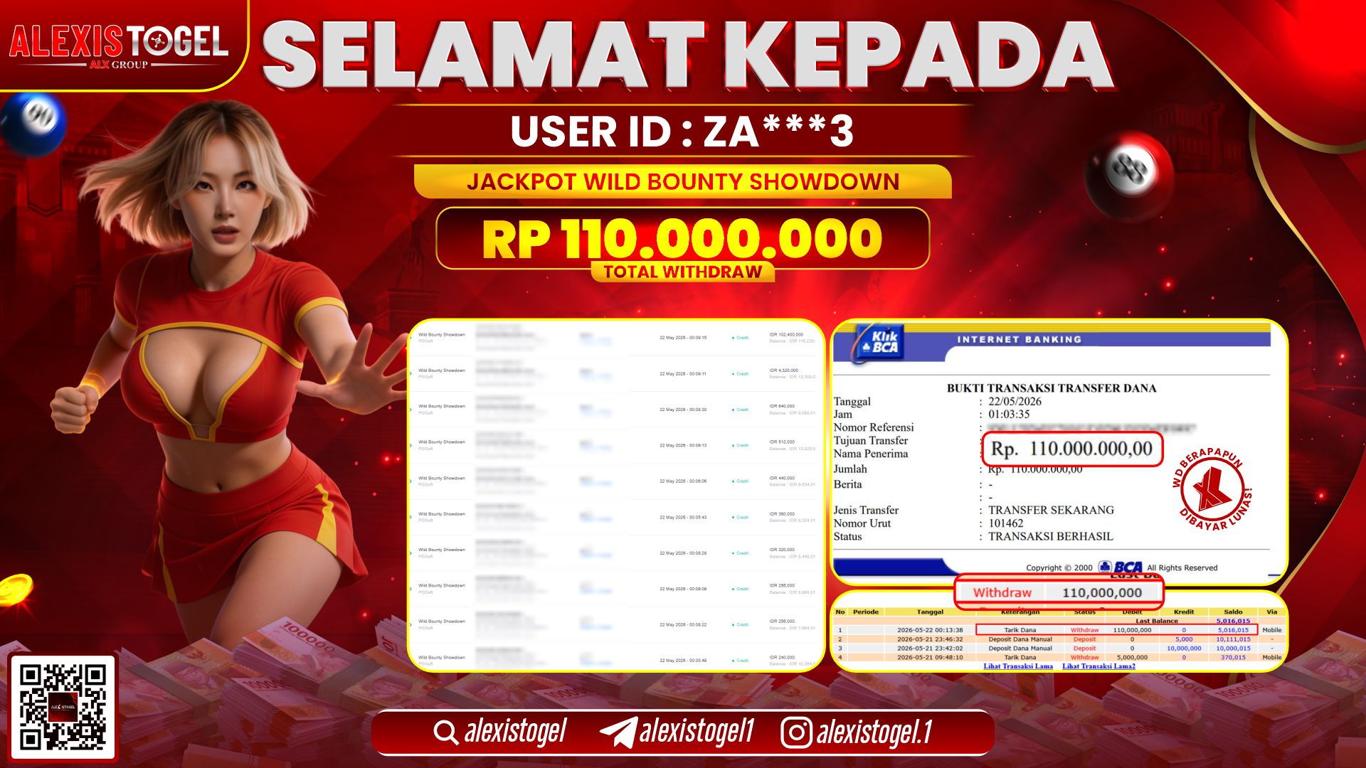 ALEXISTOGEL JACKPOT DI WILD BOUNTY SHOWDOWN RP.110.000.000,- LUNAS
