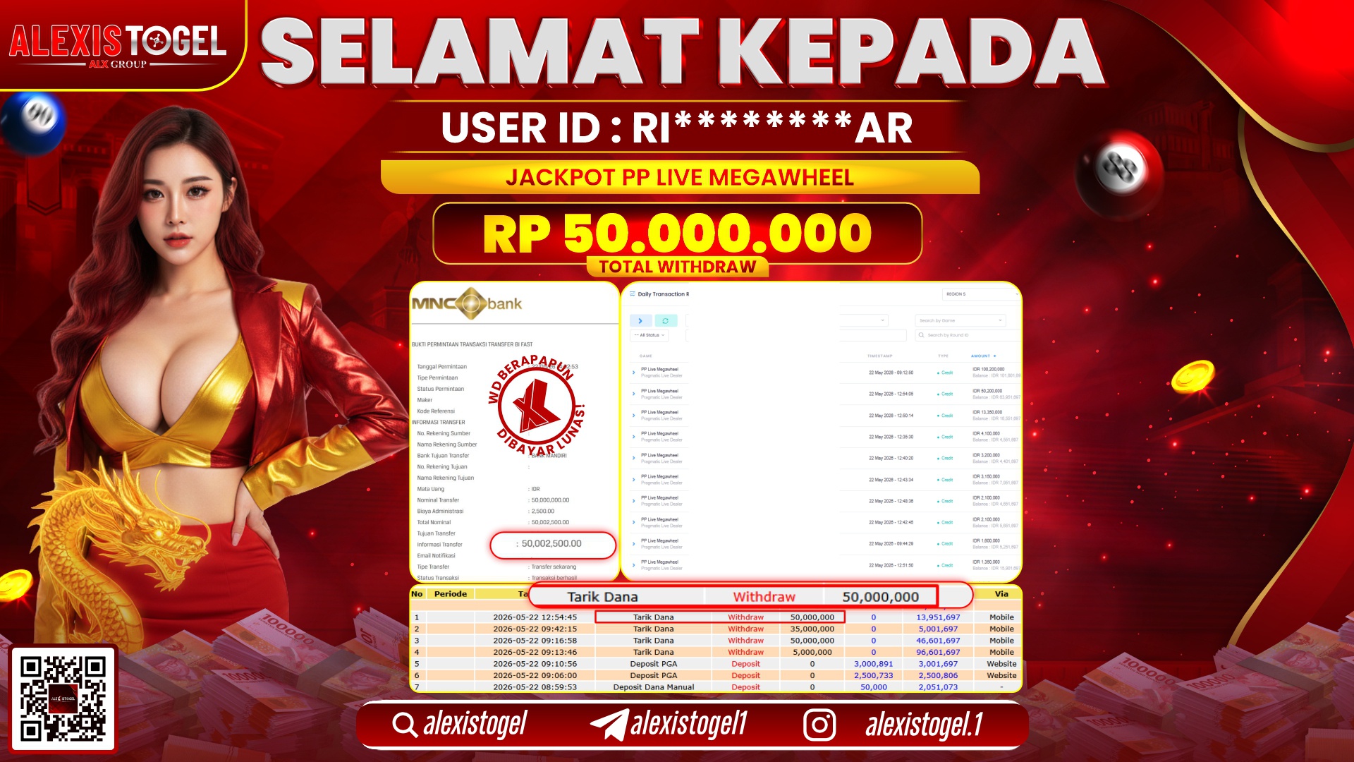 ALEXISTOGEL JACKPOT DI PP LIVE MEGAWHEEL RP.50.000.000,- LUNAS