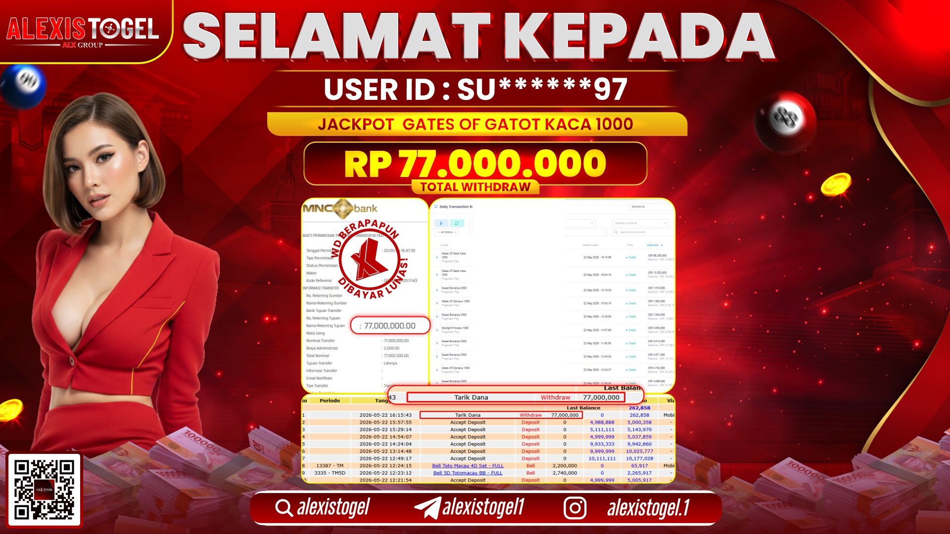 ALEXISTOGEL JACKPOT DI GATES OF GATOT KACA 1000 RP.77.000.000,- LUNAS