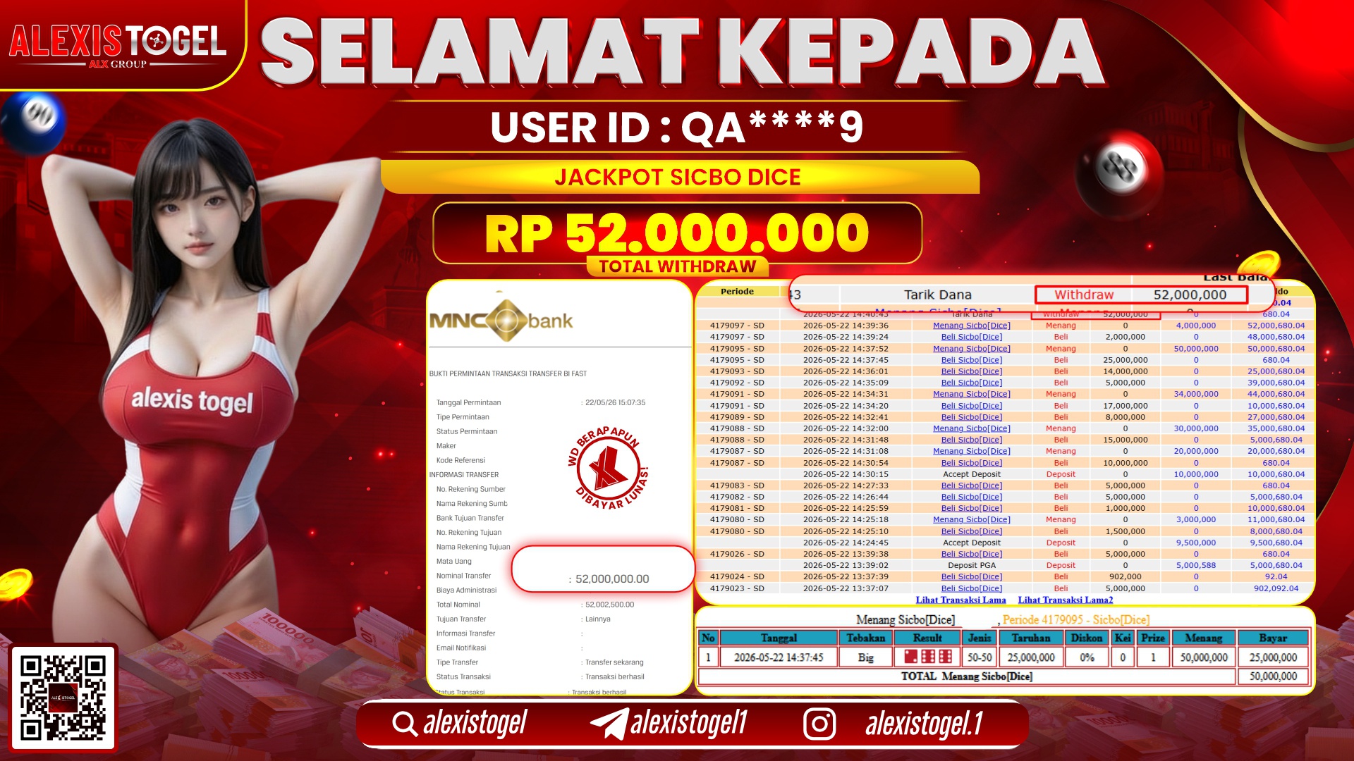 ALEXISTOGEL JACKPOT DI SICBO DICE RP.52.000.000,- LUNAS