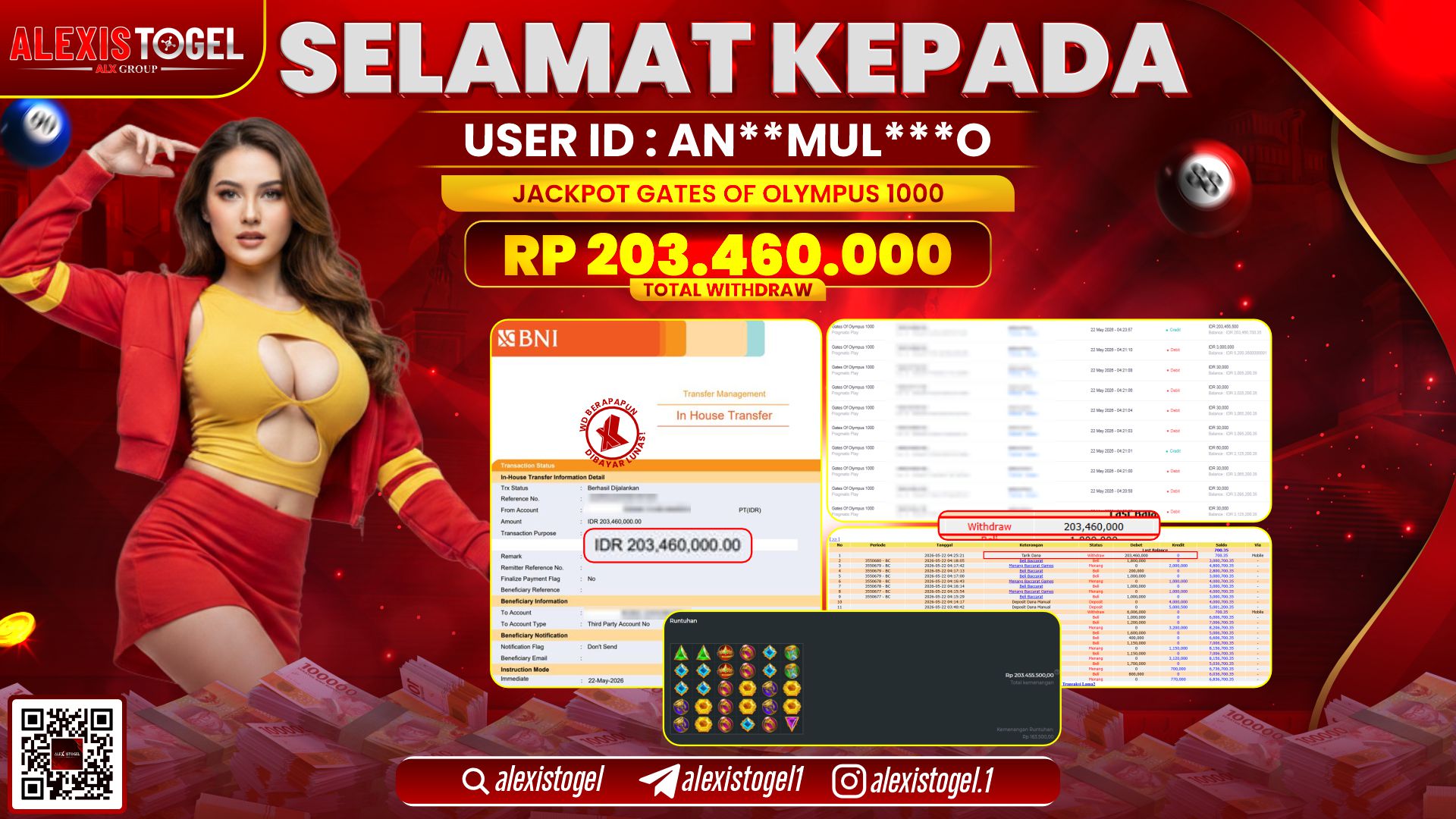 ALEXISTOGEL JACKPOT DI GATES OF OLYMPUS 1000 RP.203.460.000,- LUNAS