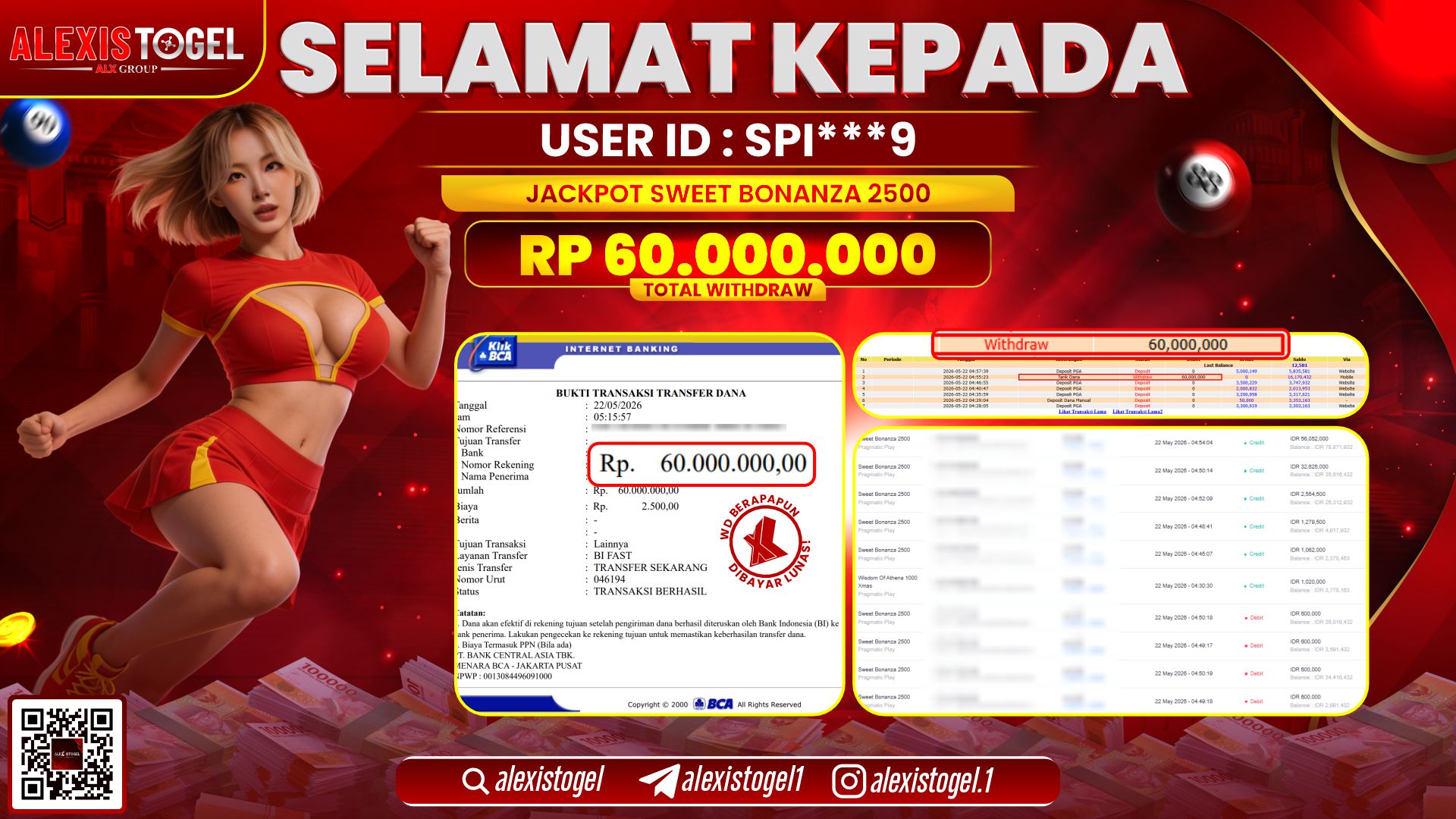 ALEXISTOGEL JACKPOT DI SWEET BONANZA 2500 RP.60.000.000,- LUNAS