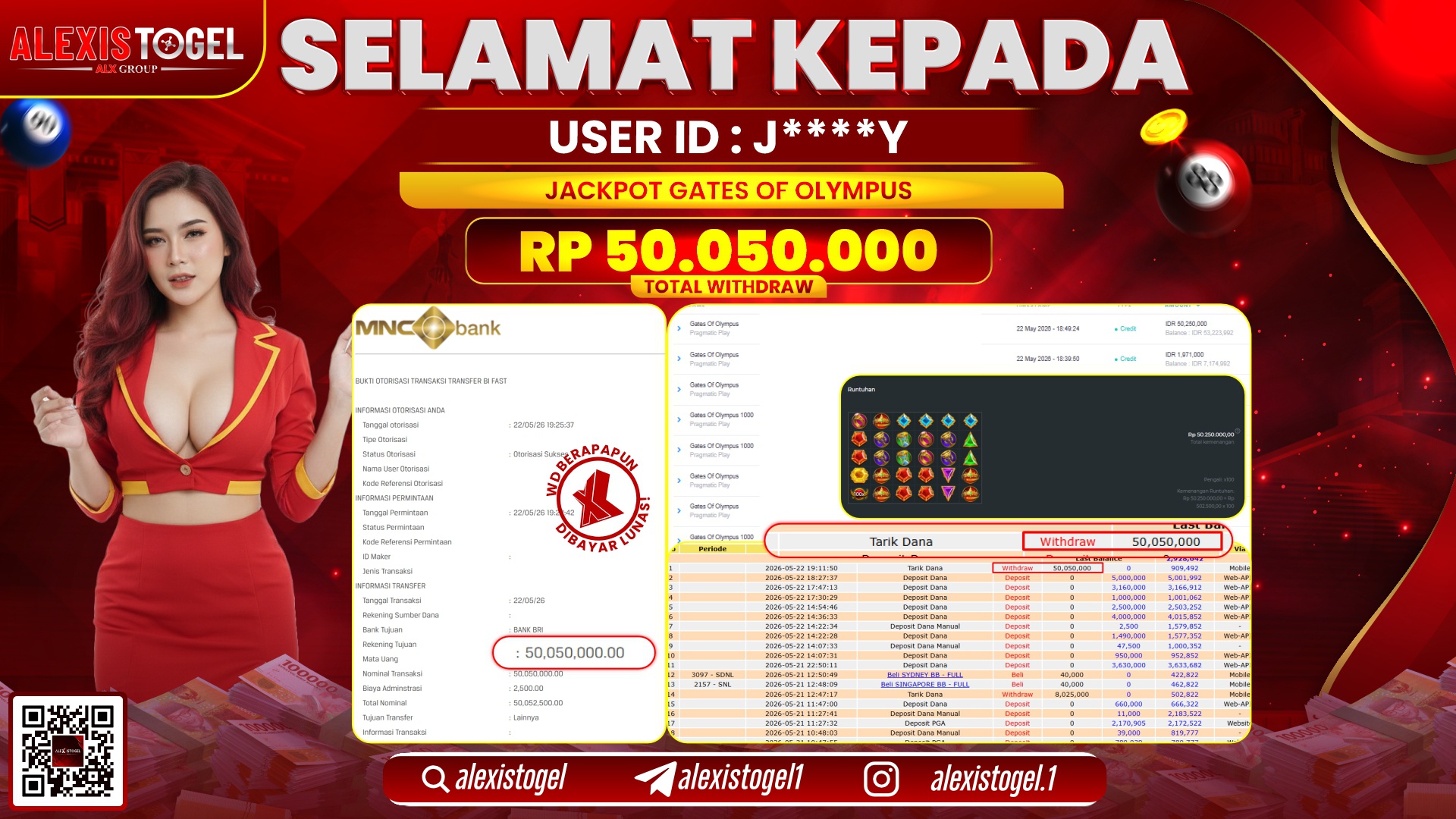 ALEXISTOGEL JACKPOT DI GATES OF OLYMPUS RP.50.050.000,- LUNAS