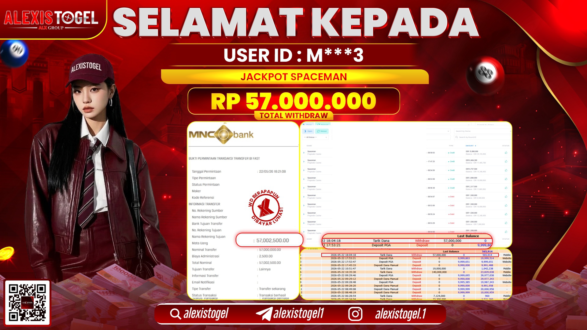 ALEXISTOGEL JACKPOT DI SPACEMAN RP.57.000.000,- LUNAS