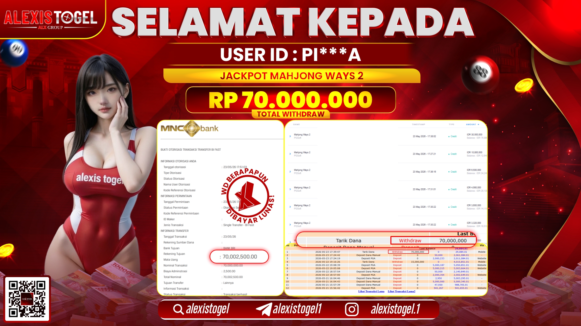 ALEXISTOGEL JACKPOT DI MAHJONG WAYS 2 RP.70.000.000,- LUNAS