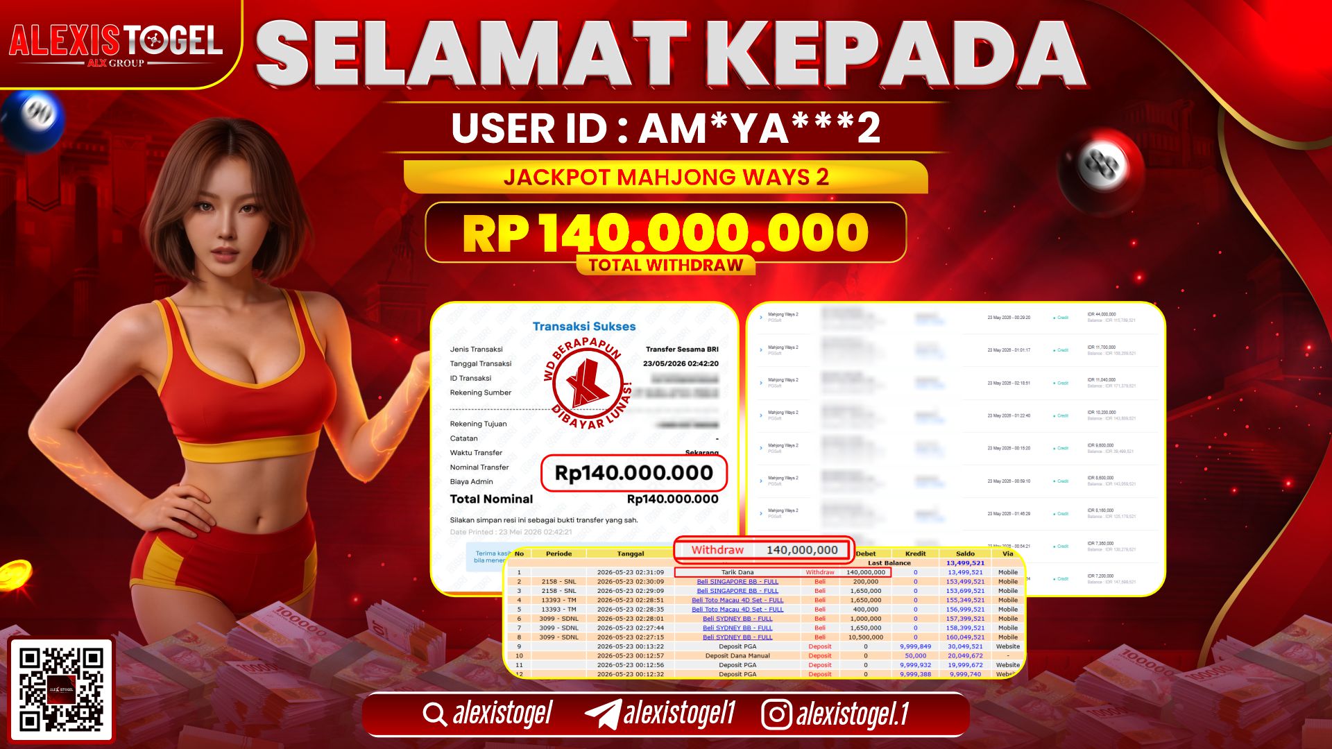 ALEXISTOGEL JACKPOT DI MAHJONG WAYS 2 RP.140.000.000,- LUNAS