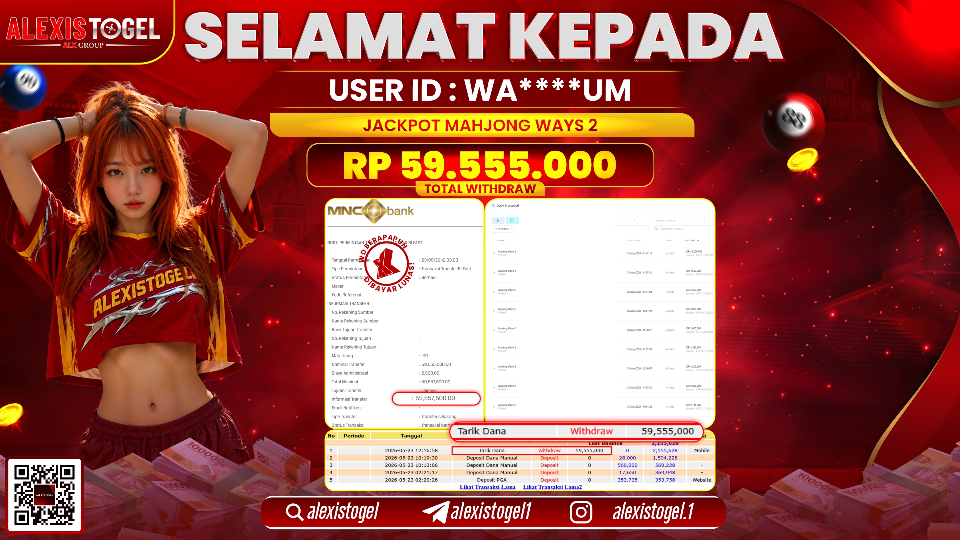 ALEXISTOGEL JACKPOT DI MAHJONG WAYS 2 RP.59.555.000,- LUNAS