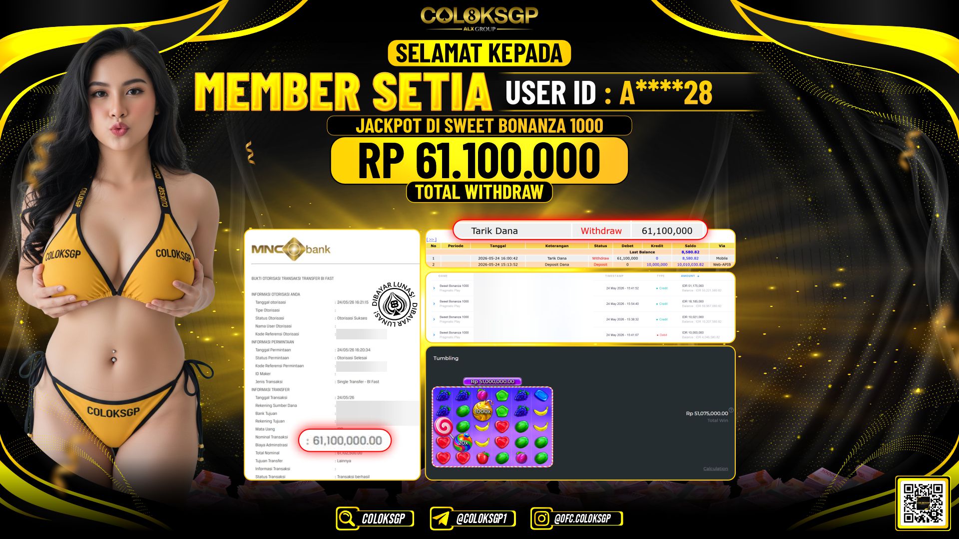 COLOKSGP JACKPOT PRAMATIC PLAY - SWEET BONANZA 1000